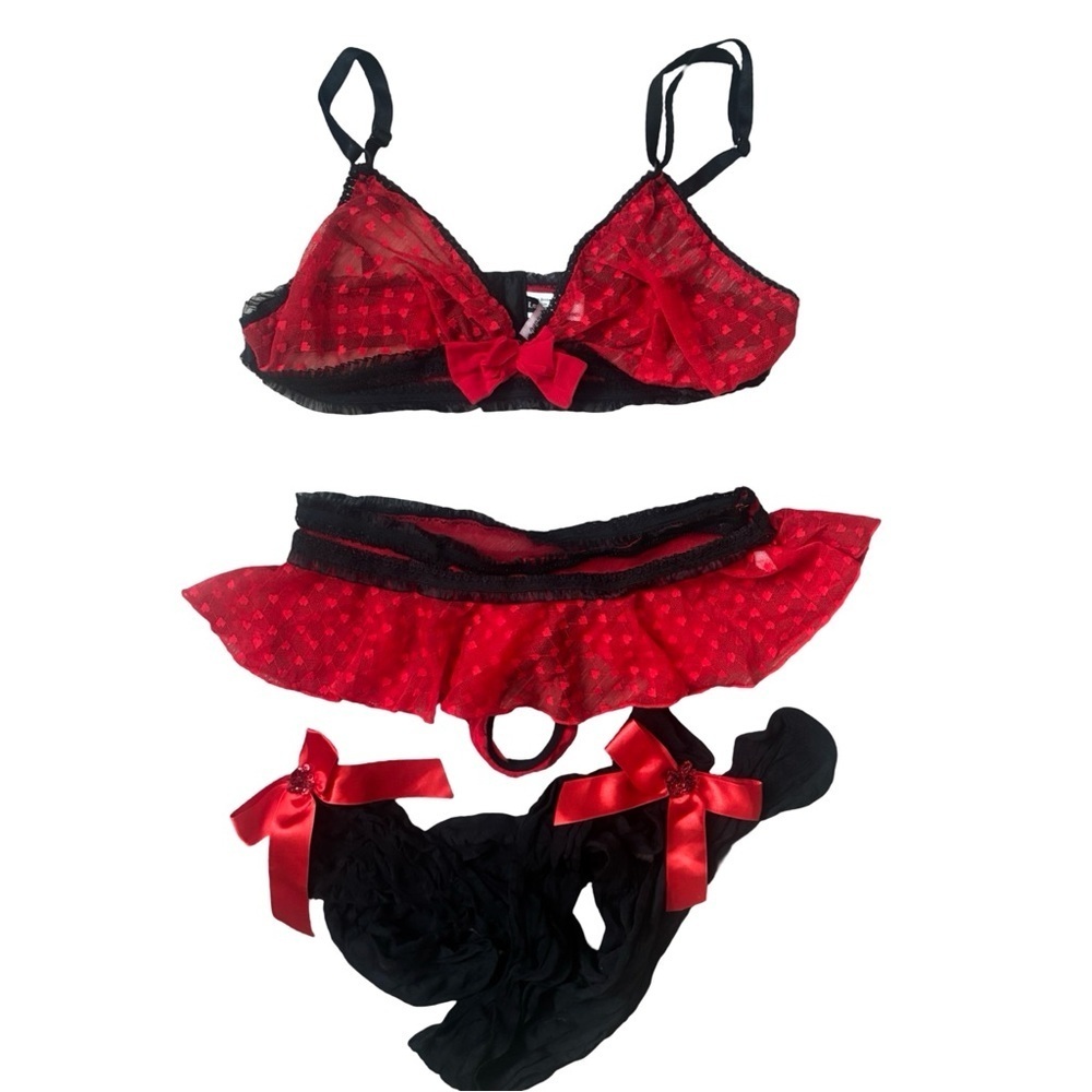 Leg Avenue Valentines Hearts and Ruffles Lingerie boudoir set -M/L - Picture 1 of 3